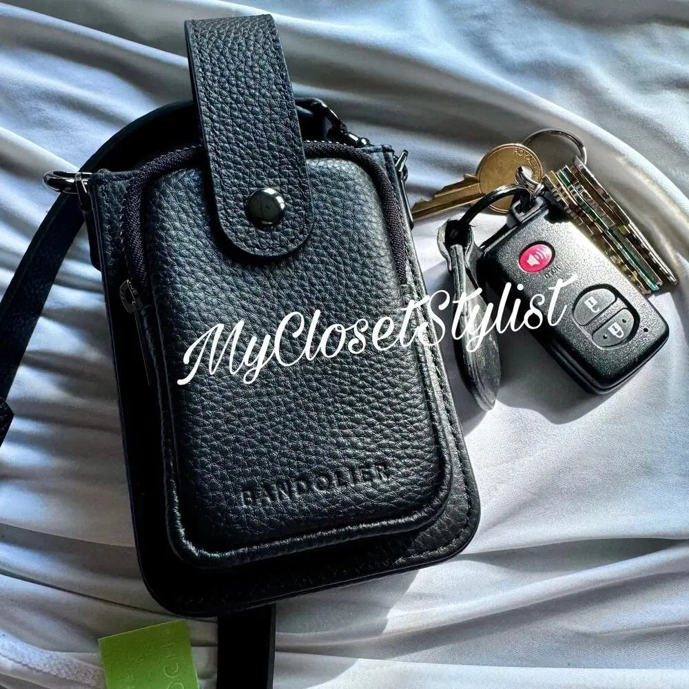 NEW Bandolier Set Black Leather UNIVERSAL Holster Phone Case! Black Pewter OSFA